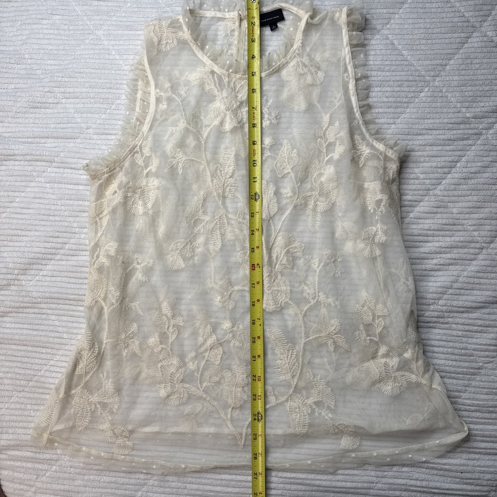 Who What Wear Top Ivory Large Sleeveless Mock Neck Floral Sheer Fairy Ethereal - Picture 6 of 9